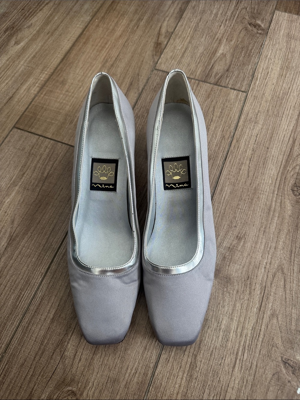 Women's Silver Gray Satin Pumps